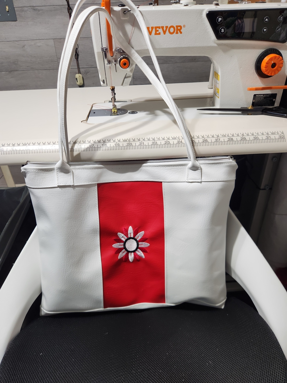 White & Red Floral Accent Tote Bag
